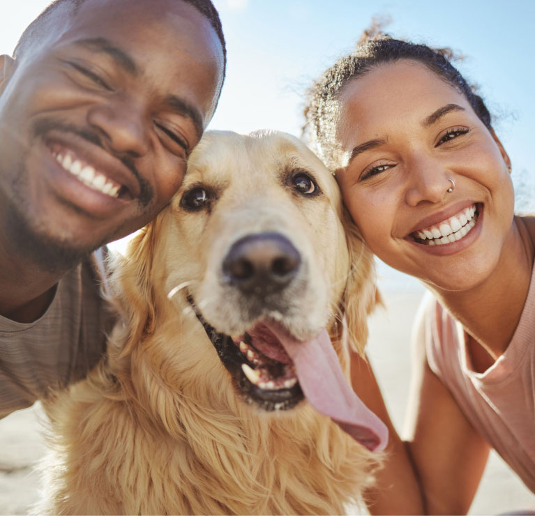 happy mishawaka couple with dog