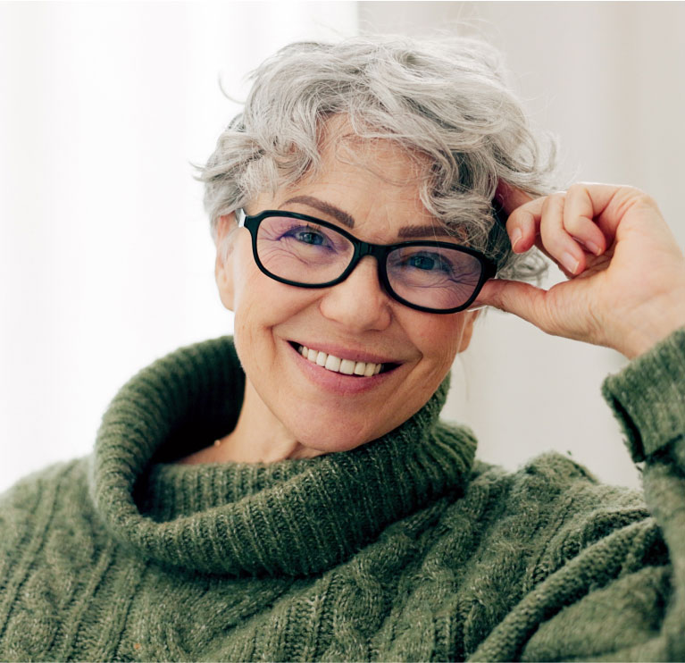mishawaka woman with gray hair fashionable glass after skinpen model