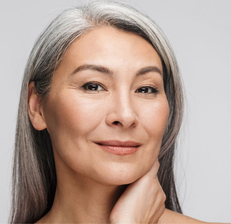 mishawaka woman with silver hair after facetite model